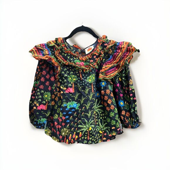 FARM RIO Fruit Garden Blouse, Women’s Top, Size Small, Tropical Palm Trees - Picture 1 of 5